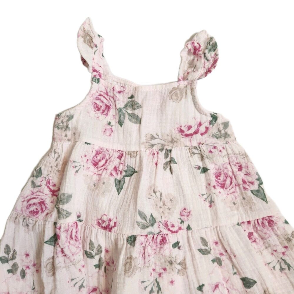 Juicy Couture Pink Rose Floral Cotton Gauze Tiered Dress Girls 3T Cottagecore - Picture 2 of 10
